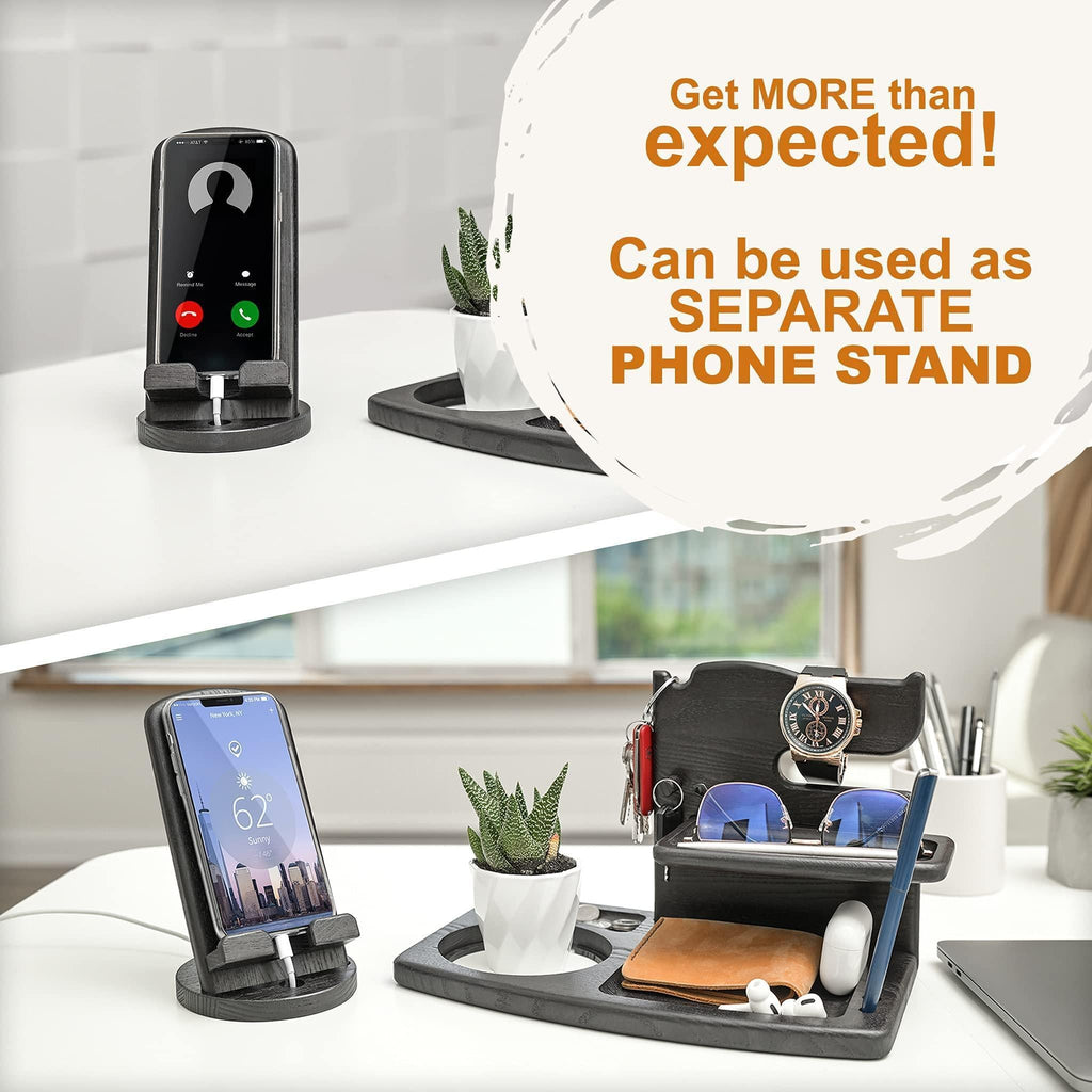 Ash Wood Phone Docking Station – Desk Organizer for Phone, Watch, Wallet & Keys