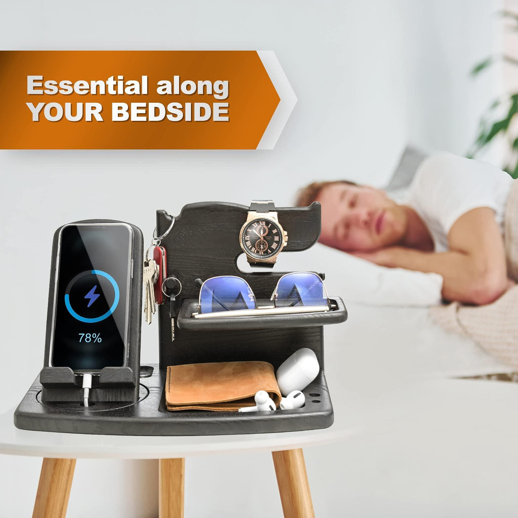 Ash Wood Phone Docking Station – Desk Organizer for Phone, Watch, Wallet & Keys